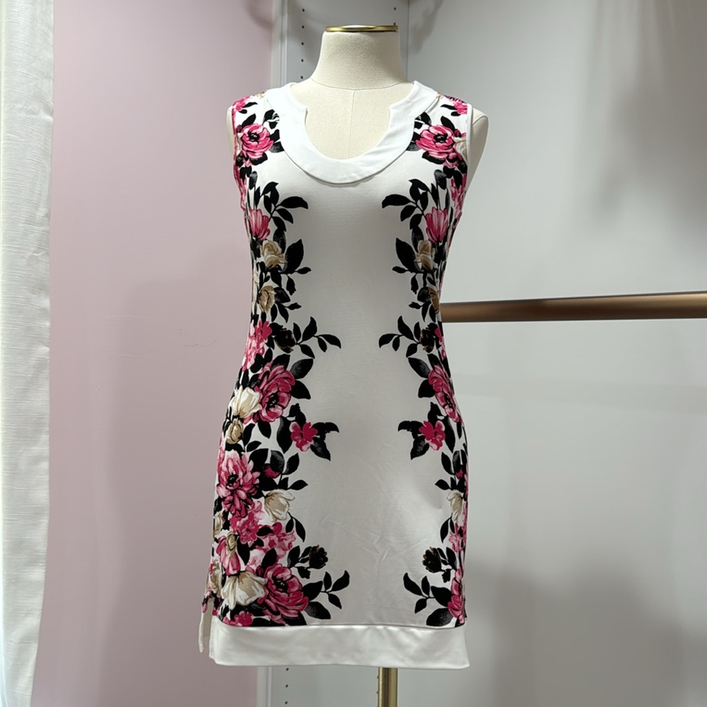 Sleeveless White Floral Sheath Dress - Brand